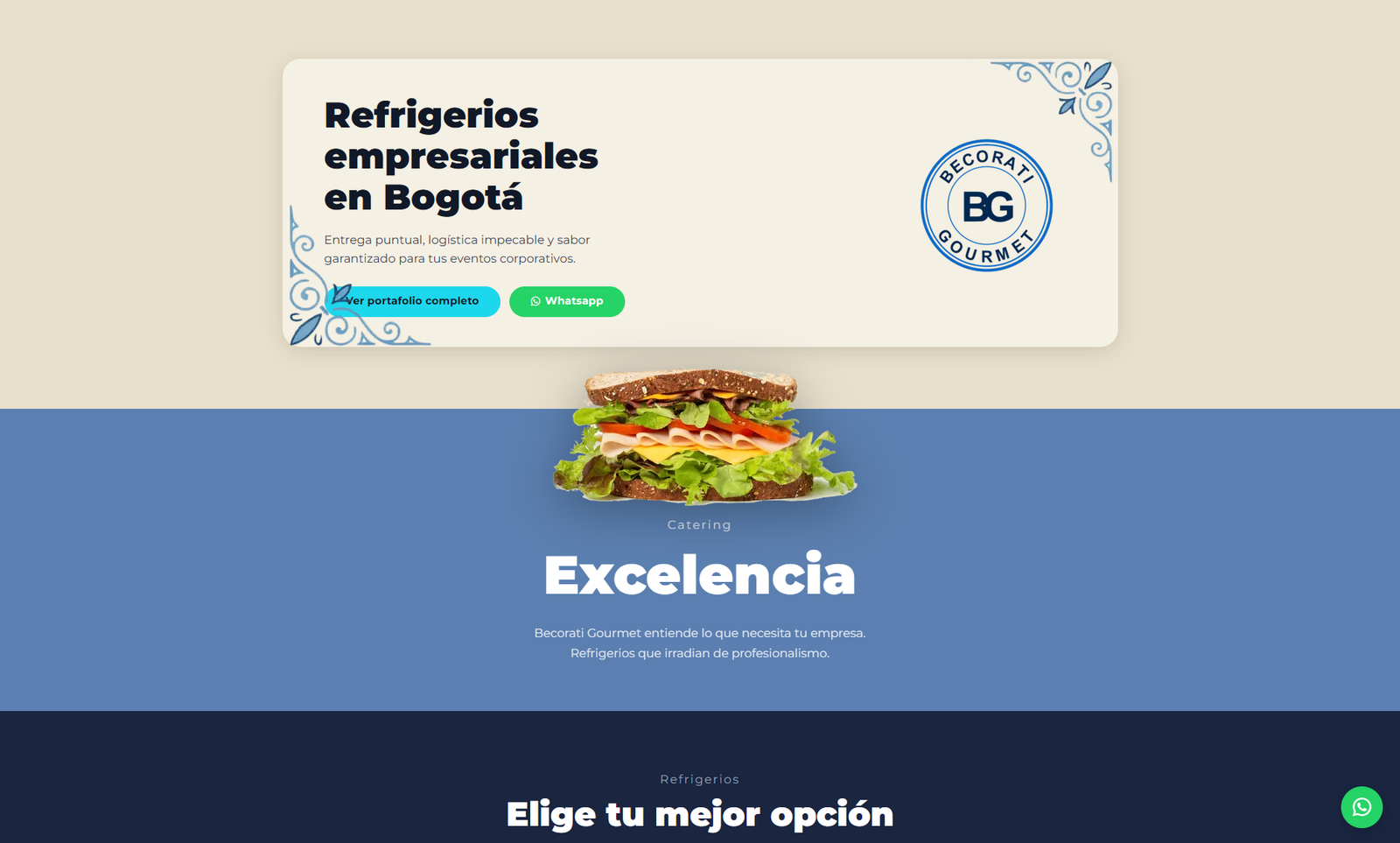 Vista del proyecto Becorati · Refrigerios